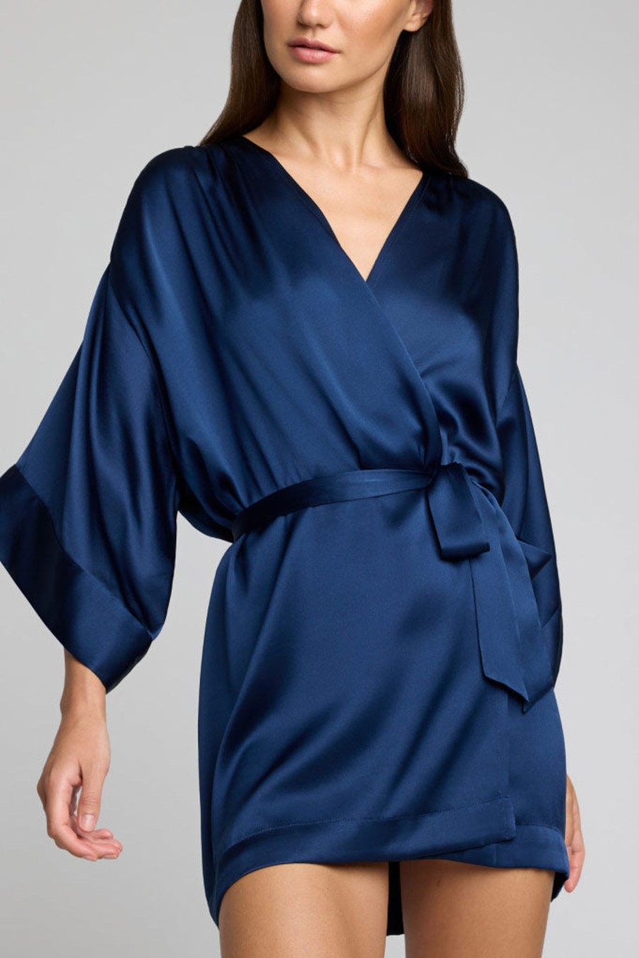 Sleep Negative Underwear | Eclipse Silk Mini Robe Navy