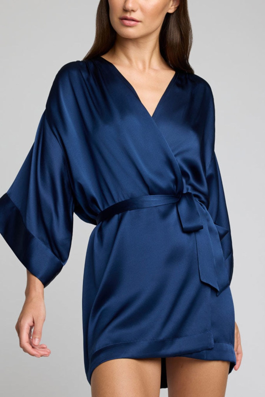 Lounge Negative Underwear | Eclipse Silk Mini Robe Navy